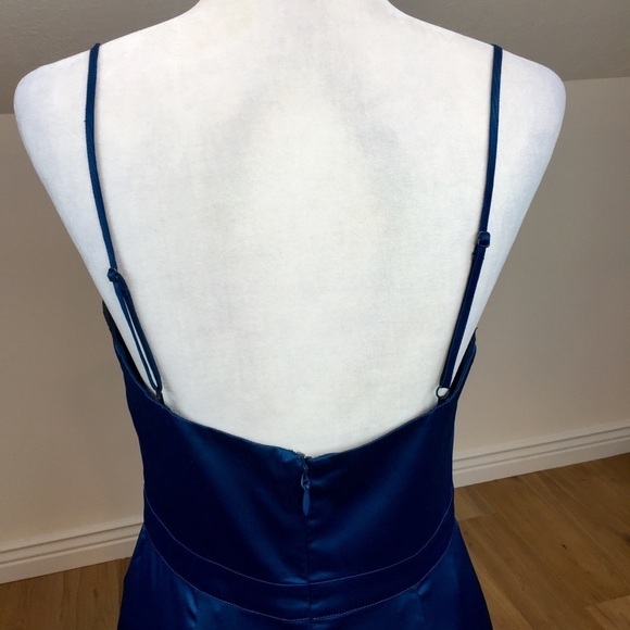 Bebe X Naven Lace Trim Blue Teal Satin Jumpsuit 10 - Picture 7 of 11